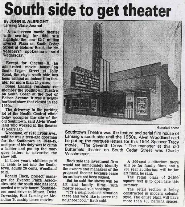 Southtown Theater - SOUTHSIDE OPENING 5-28-87 FROM RON GROSS